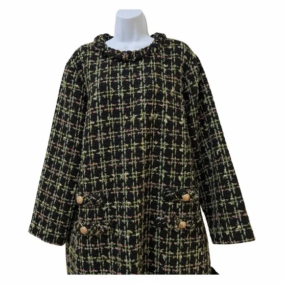 Tuckernuck Womens Tweed Jackie Shift Mini Dress Size 3XL Moss Green Gingham NWT - Picture 3 of 9